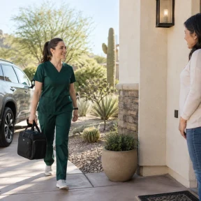 Healthcare professional arriving at a home